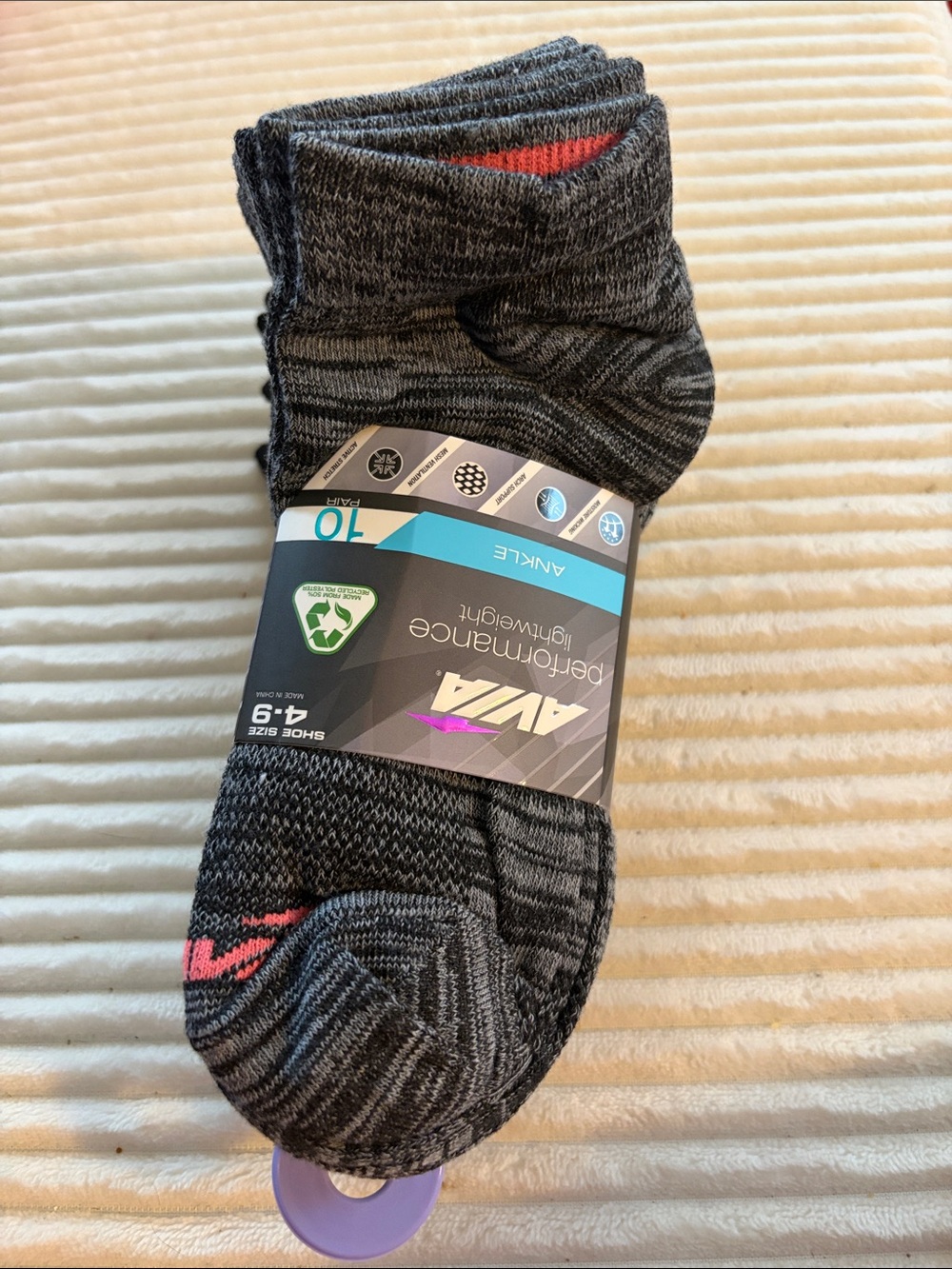 Avia Athletic Ankle Socks - Gray with Pink Accent